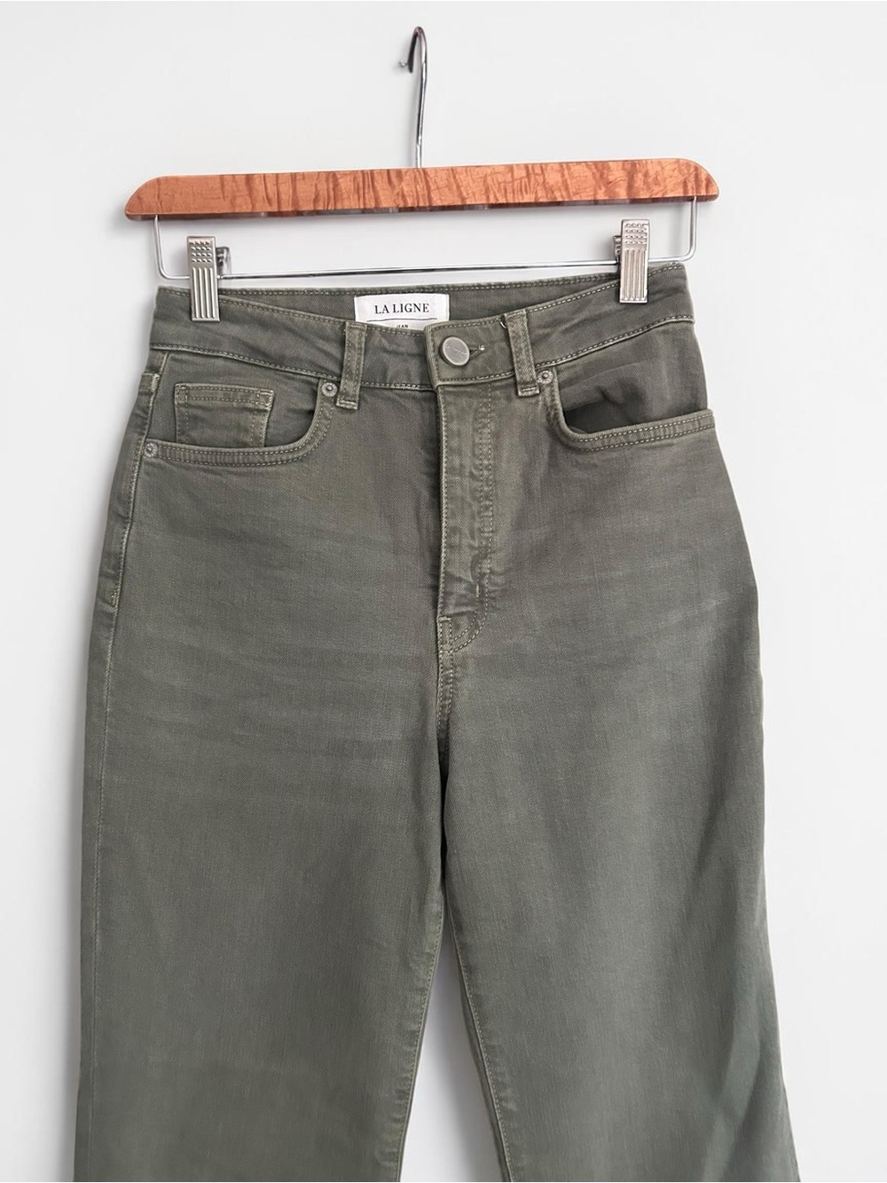La Ligne Sage Green Meredith High-Rise Cropped Flare Jeans Sz 24 - Picture 7 of 10